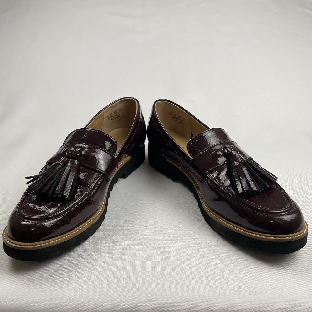 Franco Sarto Women’s Carolynn tassel Loafers in Patent Leather Burgundy-7.5